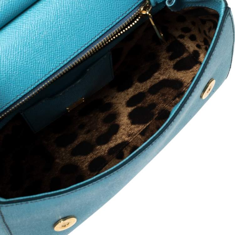 Pre Owned Dolce & Gabbana Baby Blue Leather Medium Miss Sicily Top Handle Bag