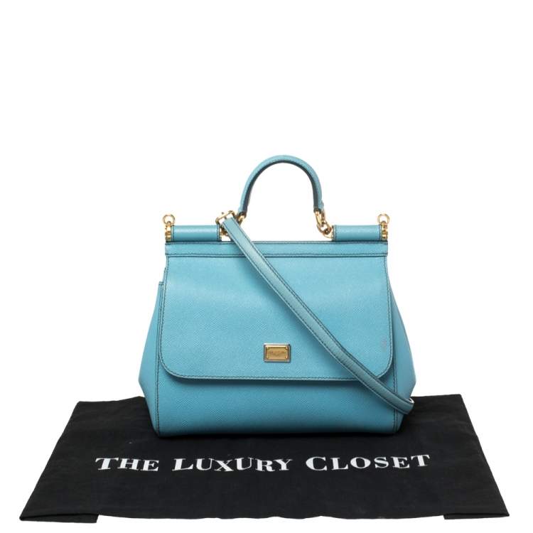 Pre Owned Dolce & Gabbana Baby Blue Leather Medium Miss Sicily Top Handle Bag