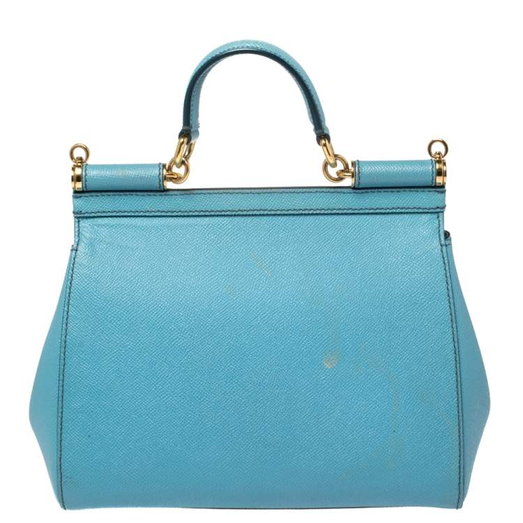 Pre Owned Dolce & Gabbana Baby Blue Leather Medium Miss Sicily Top Handle Bag