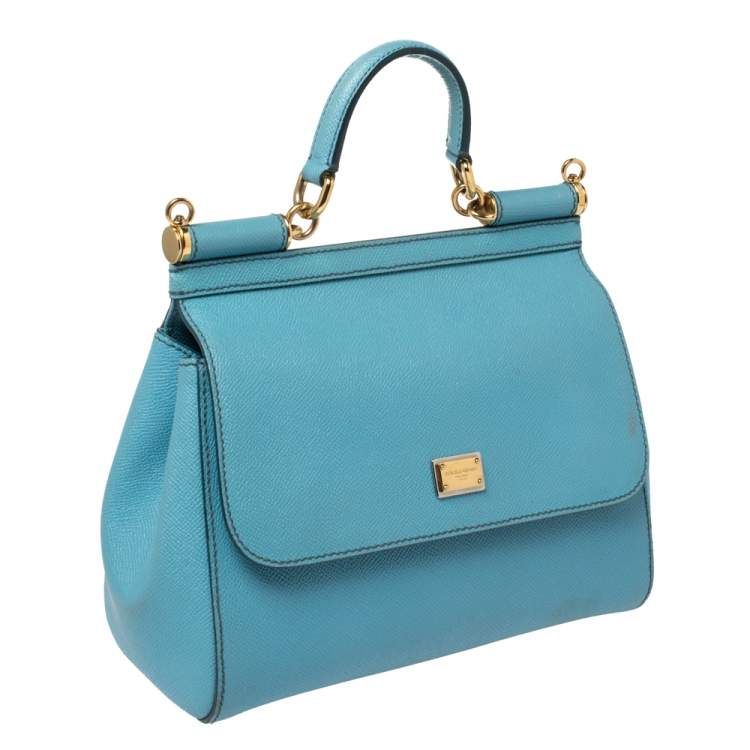 Pre Owned Dolce & Gabbana Baby Blue Leather Medium Miss Sicily Top Handle Bag