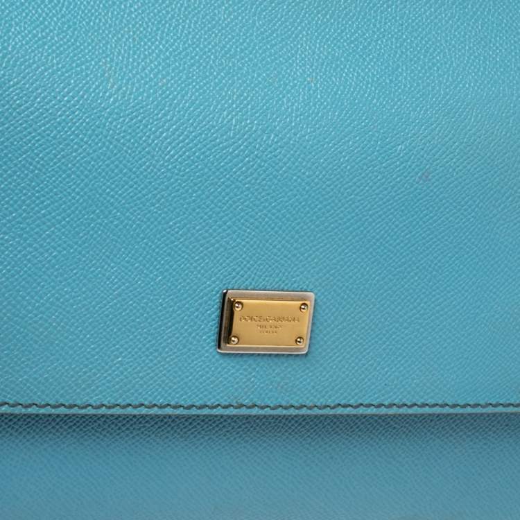 Pre Owned Dolce & Gabbana Baby Blue Leather Medium Miss Sicily Top Handle Bag