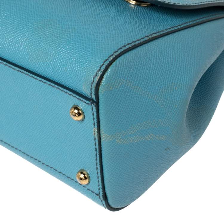 Pre Owned Dolce & Gabbana Baby Blue Leather Medium Miss Sicily Top Handle Bag