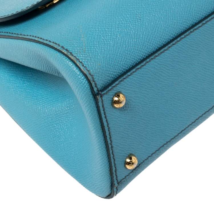 Pre Owned Dolce & Gabbana Baby Blue Leather Medium Miss Sicily Top Handle Bag