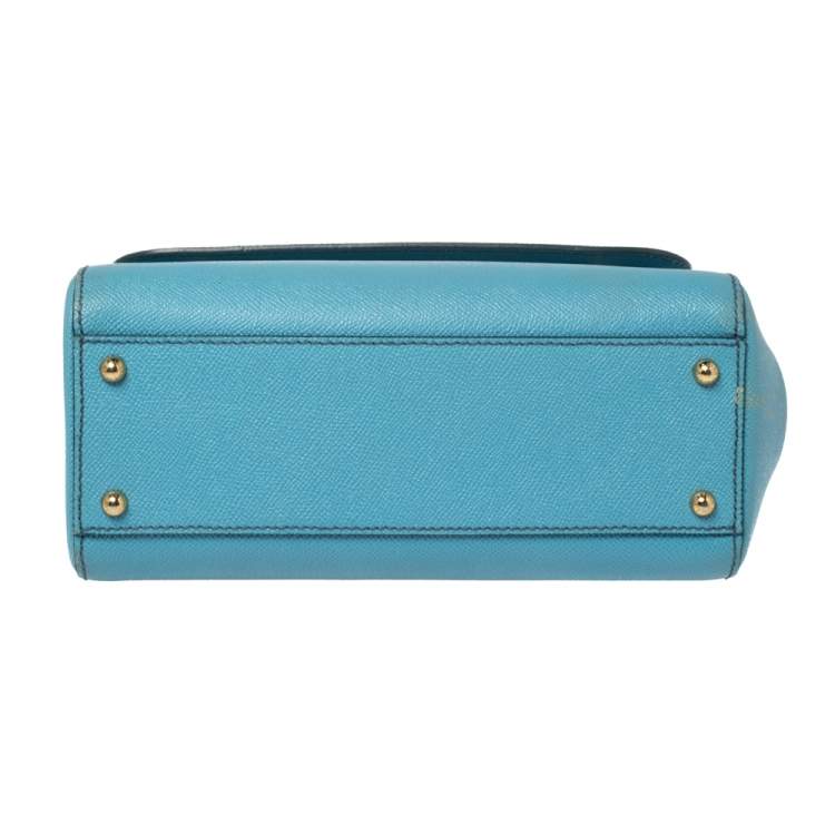 Pre Owned Dolce & Gabbana Baby Blue Leather Medium Miss Sicily Top Handle Bag