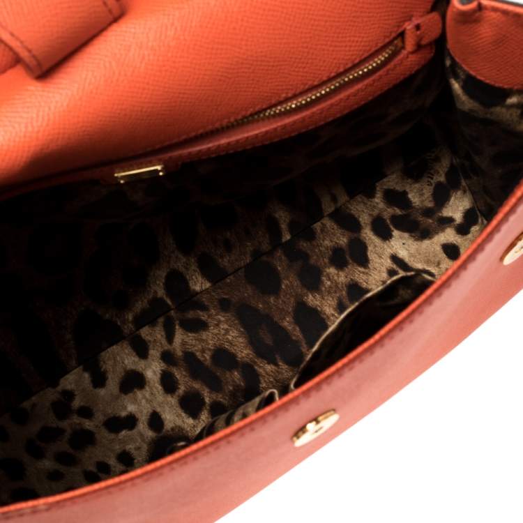 Pre Owned Dolce & Gabbana Orange/Brown Leather Large Miss Sicily Top Handle Bag