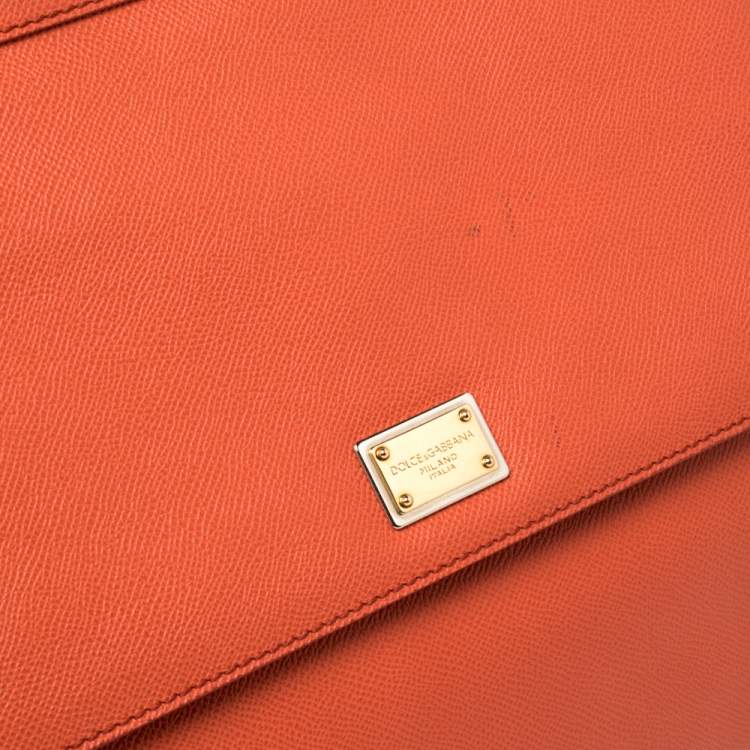Pre Owned Dolce & Gabbana Orange/Brown Leather Large Miss Sicily Top Handle Bag