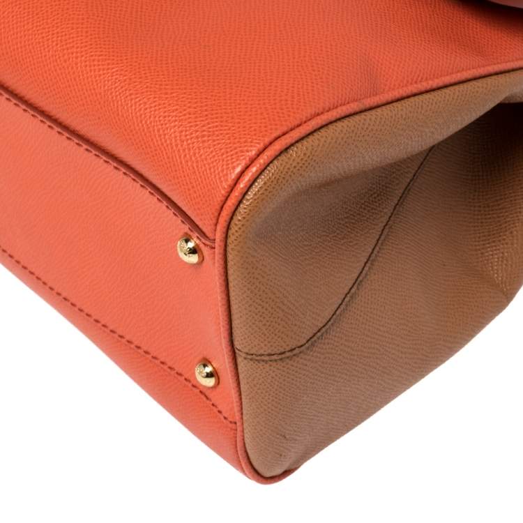 Pre Owned Dolce & Gabbana Orange/Brown Leather Large Miss Sicily Top Handle Bag