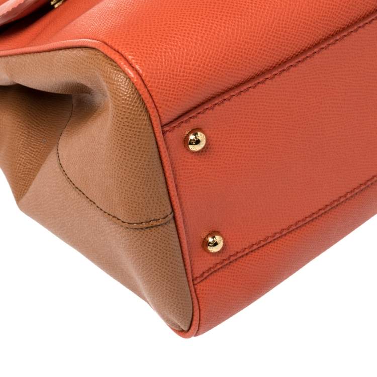 Pre Owned Dolce & Gabbana Orange/Brown Leather Large Miss Sicily Top Handle Bag