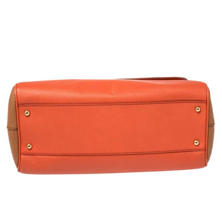 Pre Owned Dolce & Gabbana Orange/Brown Leather Large Miss Sicily Top Handle Bag