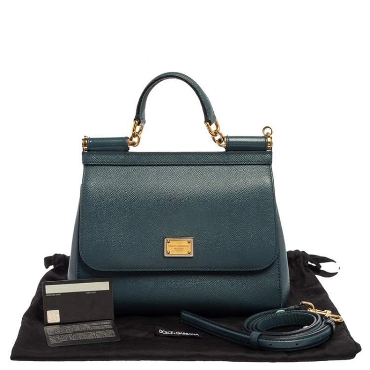 Pre Owned Dolce & Gabbana Teal Blue Leather Medium Miss Sicily Top Handle Bag