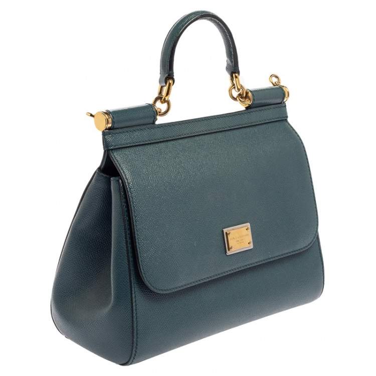 Pre Owned Dolce & Gabbana Teal Blue Leather Medium Miss Sicily Top Handle Bag