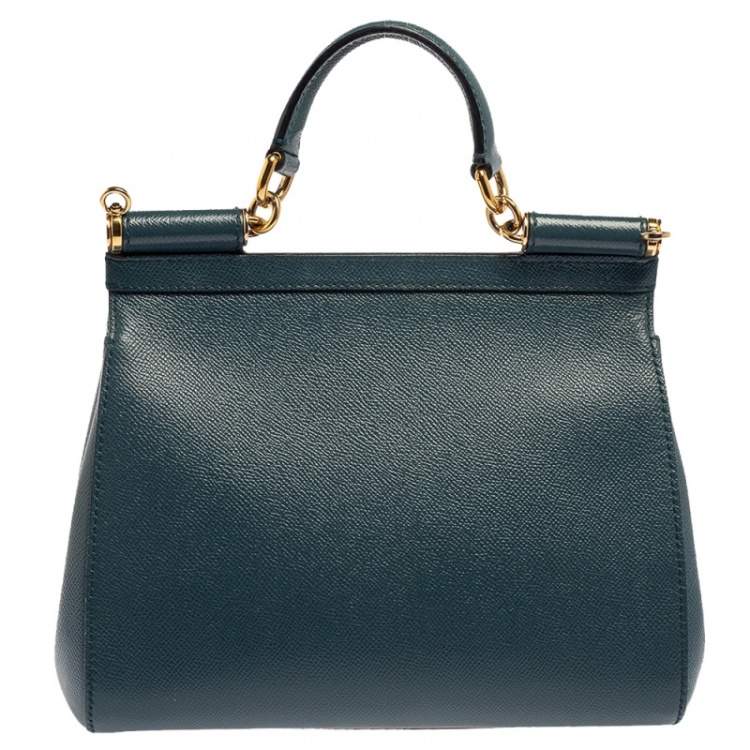 Pre Owned Dolce & Gabbana Teal Blue Leather Medium Miss Sicily Top Handle Bag