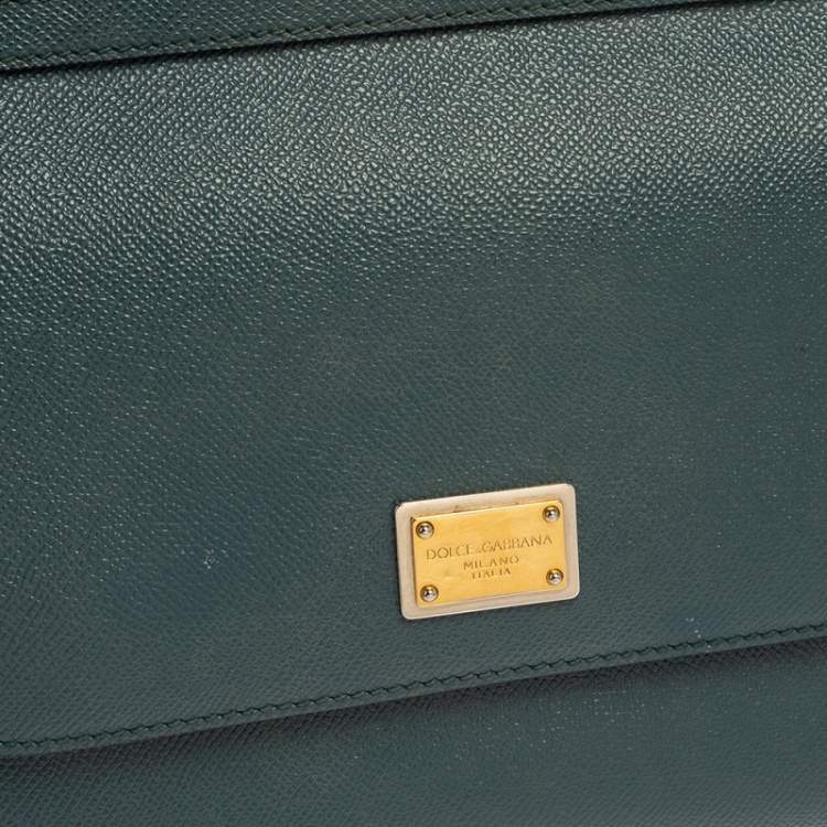 Pre Owned Dolce & Gabbana Teal Blue Leather Medium Miss Sicily Top Handle Bag