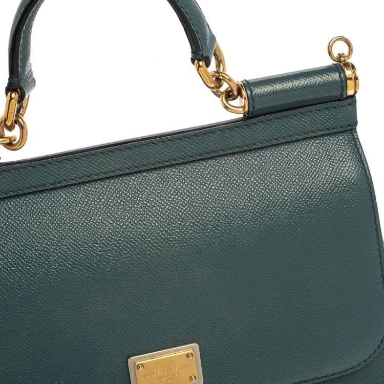 Pre Owned Dolce & Gabbana Teal Blue Leather Medium Miss Sicily Top Handle Bag