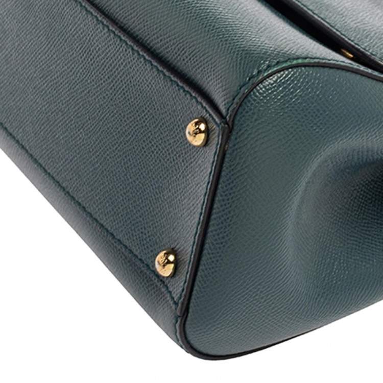 Pre Owned Dolce & Gabbana Teal Blue Leather Medium Miss Sicily Top Handle Bag