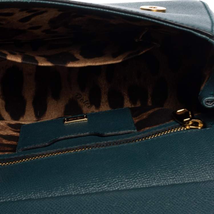 Pre Owned Dolce & Gabbana Teal Blue Leather Medium Miss Sicily Top Handle Bag
