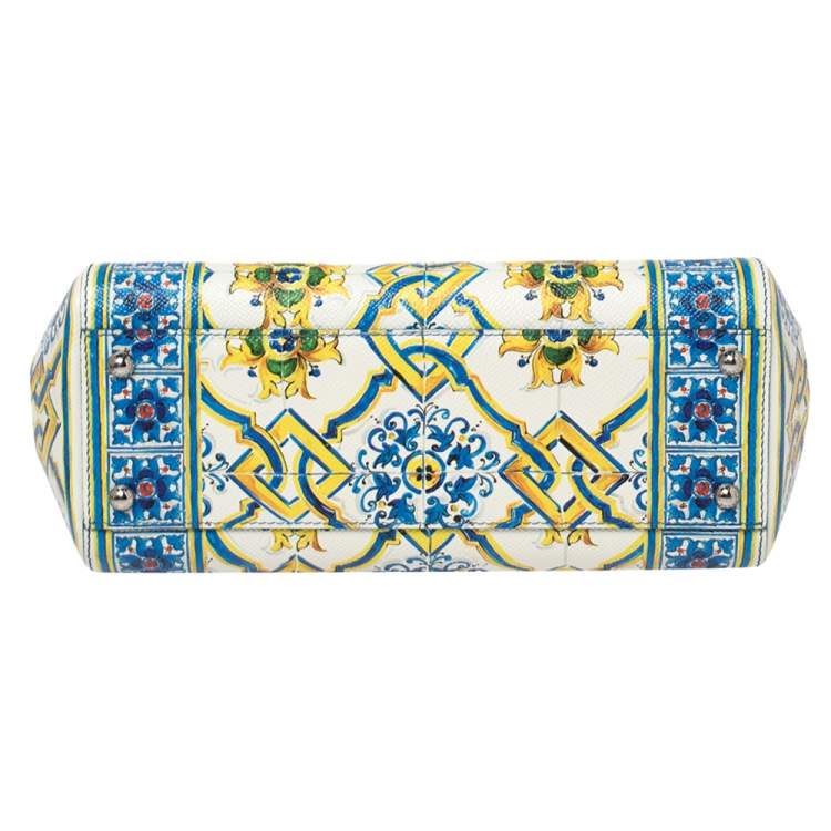 Pre Owned Dolce & Gabbana Multicolor Majolica Print Leather Medium Miss Sicily Top Handle Bag