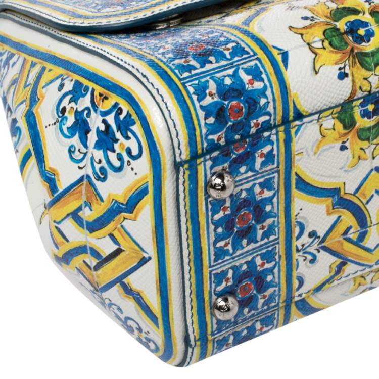 Pre Owned Dolce & Gabbana Multicolor Majolica Print Leather Medium Miss Sicily Top Handle Bag