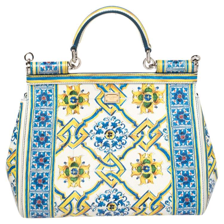 Pre Owned Dolce & Gabbana Multicolor Majolica Print Leather Medium Miss Sicily Top Handle Bag