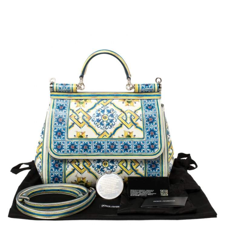 Pre Owned Dolce & Gabbana Multicolor Majolica Print Leather Medium Miss Sicily Top Handle Bag
