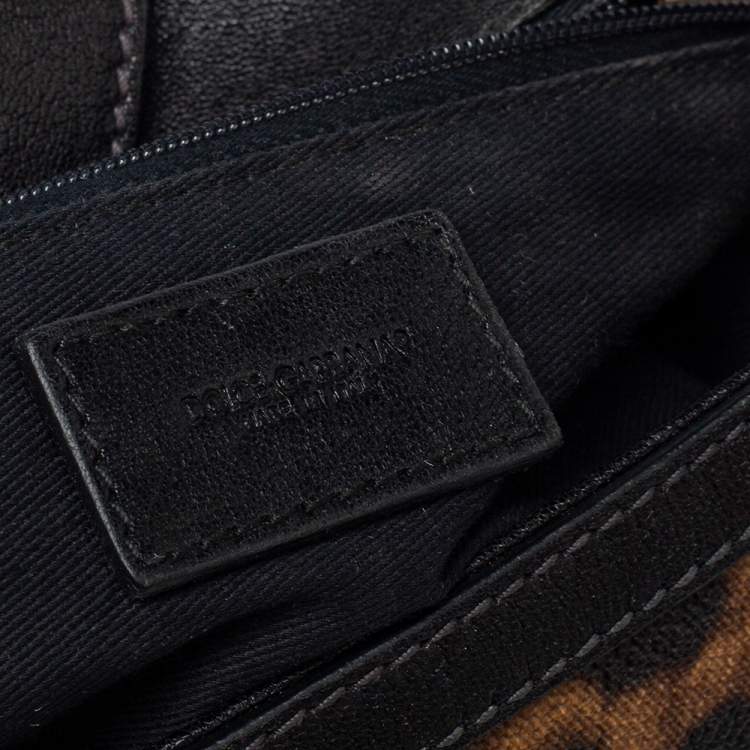 Pre Owned Dolce & Gabbana Black/Brown Leopard Print Coated Canvas and Leather Large Sicily Top Handle Bag