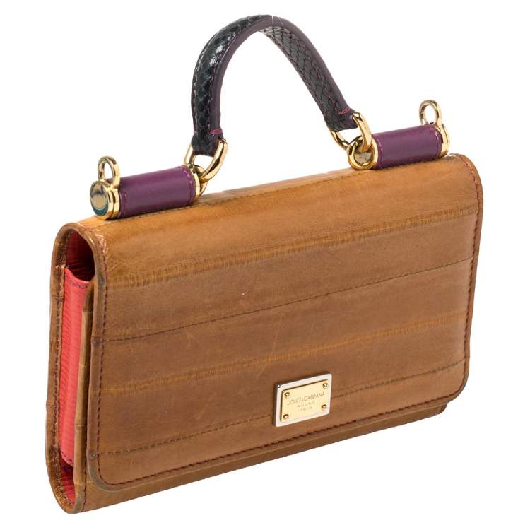 Pre Owned Dolce & Gabbana Multicolor Eel Leather and Snakeskin Miss Sicily Von Wallet on Chain