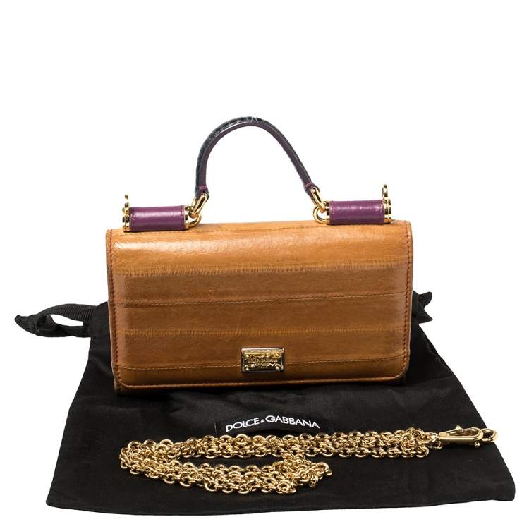 Pre Owned Dolce & Gabbana Multicolor Eel Leather and Snakeskin Miss Sicily Von Wallet on Chain
