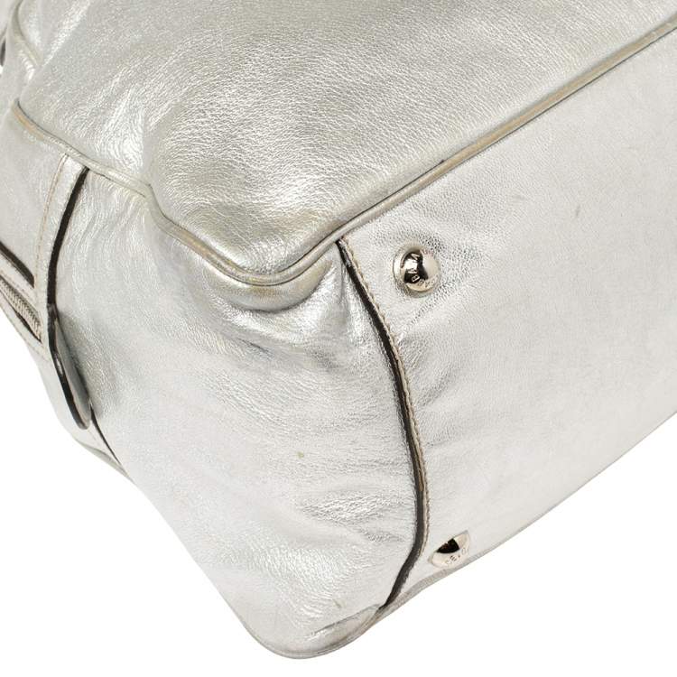 Pre Owned Dolce & Gabbana Silver Leather Miss Biz Satchel