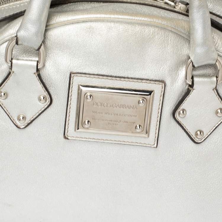 Pre Owned Dolce & Gabbana Silver Leather Miss Biz Satchel
