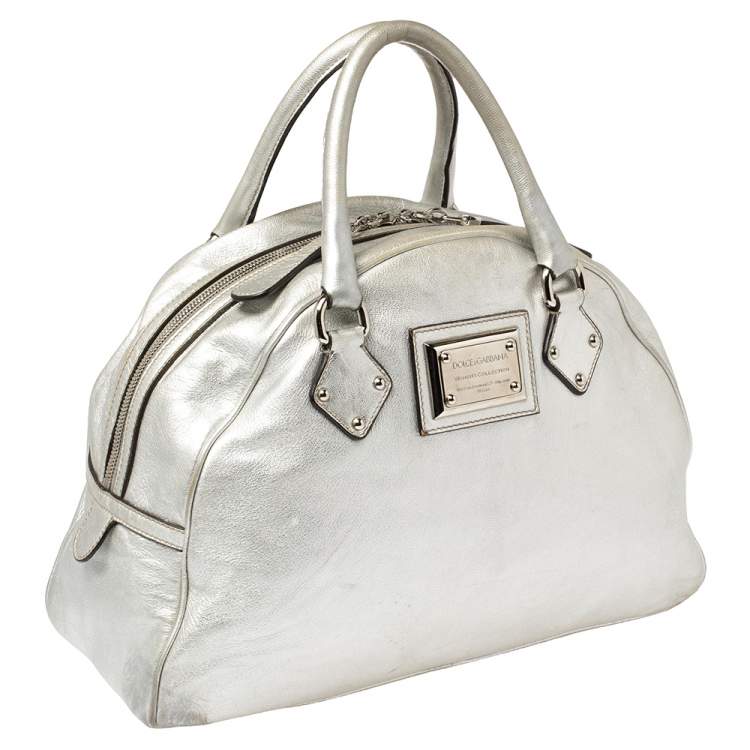 Pre Owned Dolce & Gabbana Silver Leather Miss Biz Satchel
