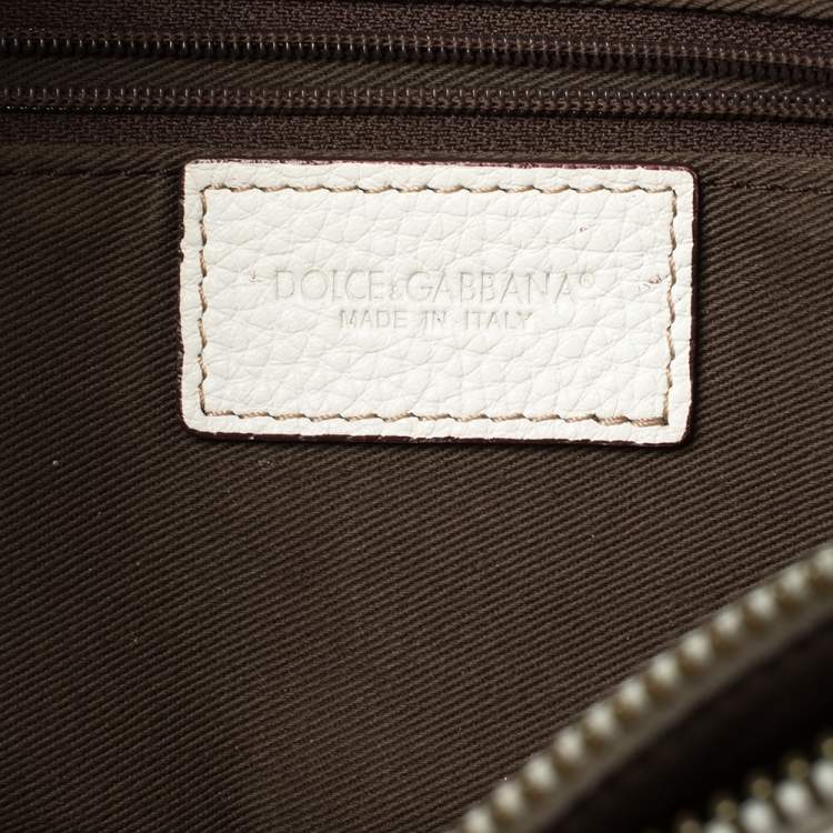 Pre Owned Dolce & Gabbana White/Brown Animal Print Fabric and Leather Satchel