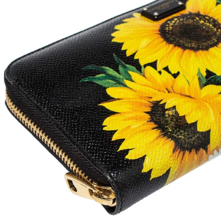 Yellow Flower Sunflower Wallet for Women Leather Zipper Phone Coin Purse 