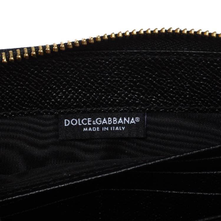 Pre Owned Dolce & Gabbana Black Sunflower Print Leather Zip Around Wallet