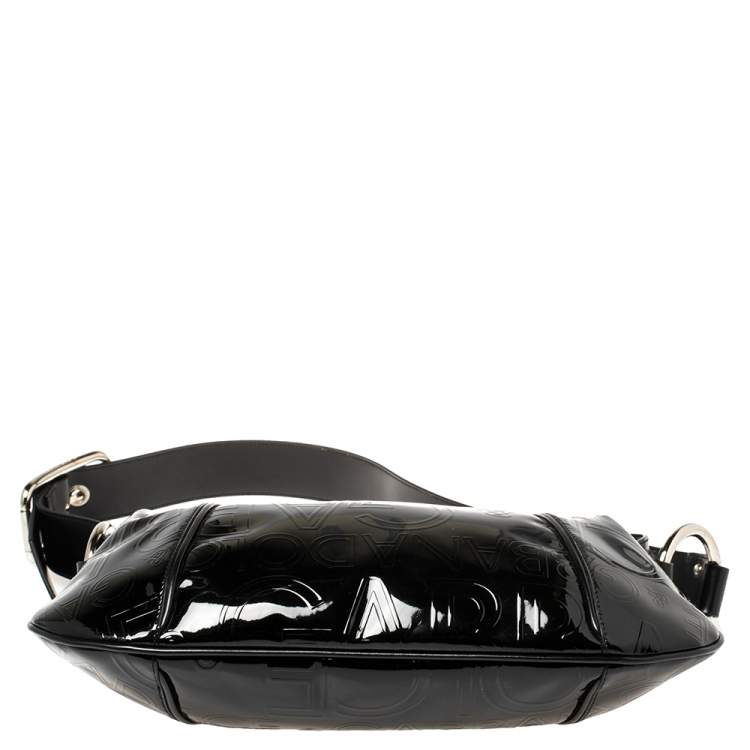 Pre Owned Dolce & Gabbana Black Logo Patent And Leather Hobo