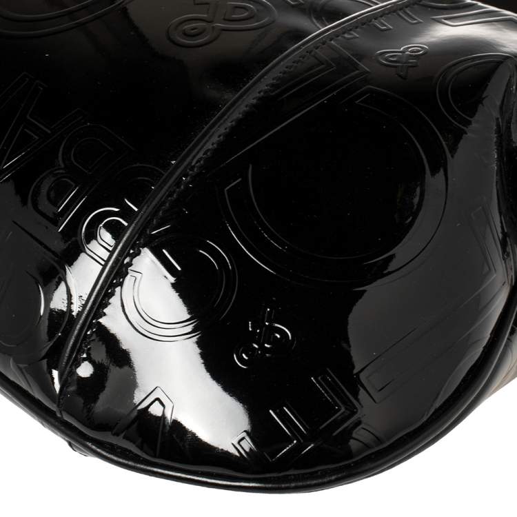 Pre Owned Dolce & Gabbana Black Logo Patent And Leather Hobo