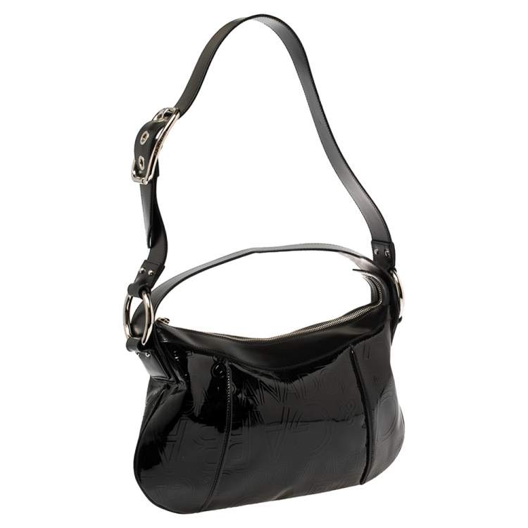 Pre Owned Dolce & Gabbana Black Logo Patent And Leather Hobo