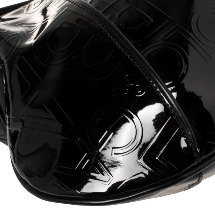 Pre Owned Dolce & Gabbana Black Logo Patent And Leather Hobo