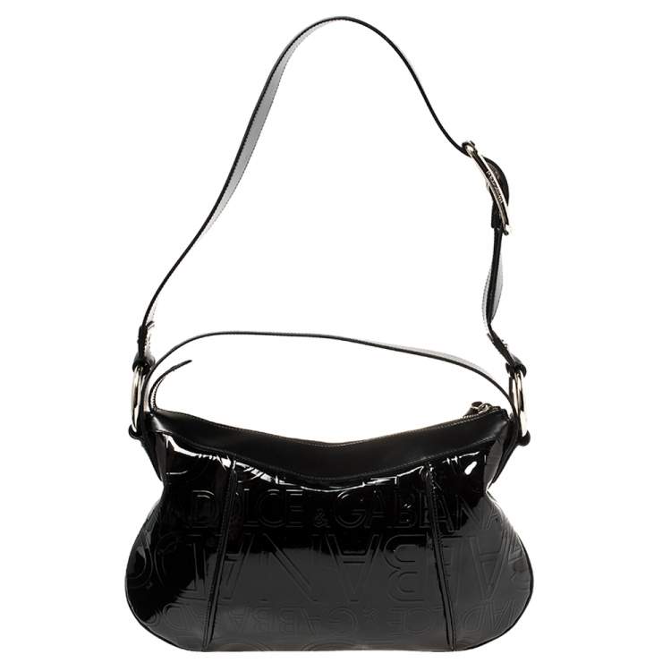 Pre Owned Dolce & Gabbana Black Logo Patent And Leather Hobo