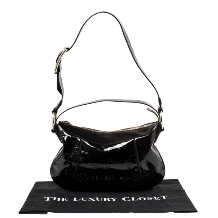 Pre Owned Dolce & Gabbana Black Logo Patent And Leather Hobo