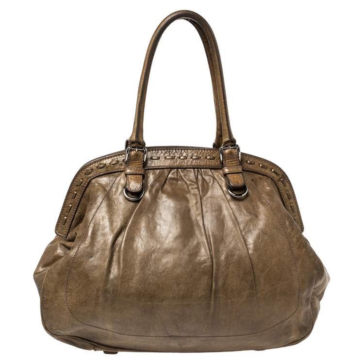 Pre Owned Dolce & Gabbana Brown Leather Miss Romantique Frame Satchel