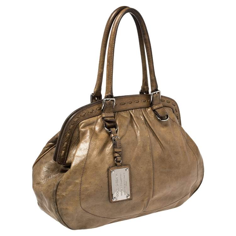 Pre Owned Dolce & Gabbana Brown Leather Miss Romantique Frame Satchel