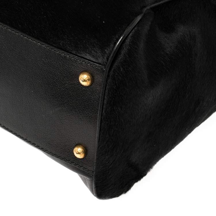 Pre Owned Dolce & Gabbana Black Calf Hair And Leather Large Miss Sicily Top Handle Bag