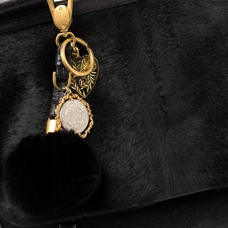 Pre Owned Dolce & Gabbana Black Calf Hair And Leather Large Miss Sicily Top Handle Bag