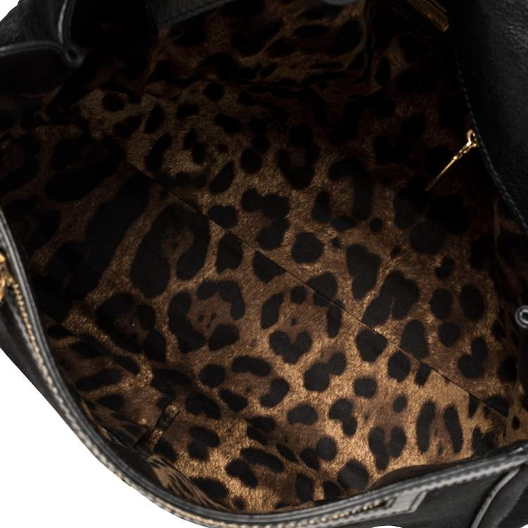 Pre Owned Dolce & Gabbana Black Calf Hair And Leather Large Miss Sicily Top Handle Bag