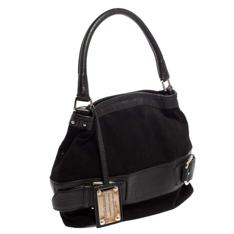 Pre Owned Dolce & Gabbana Black Suede and Leather Miss Loop Hobo