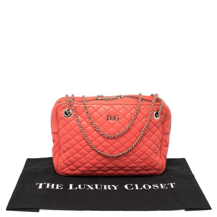 Pre Owned D&G Coral Red Quilted Leather Lily Glam Crossbody