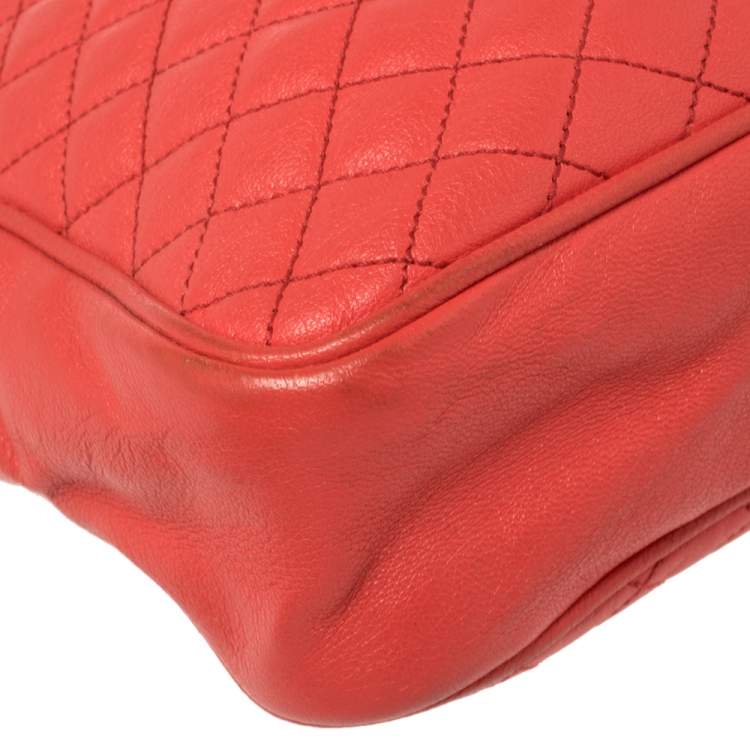 Pre Owned D&G Coral Red Quilted Leather Lily Glam Crossbody