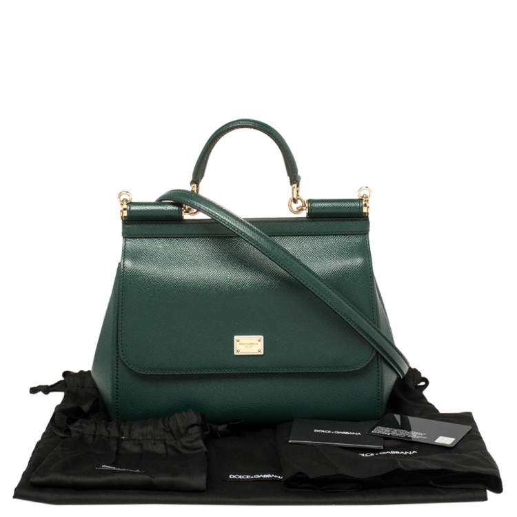 Pre Owned Dolce & Gabbana Green Leather Medium Miss Sicily Top Handle Bag