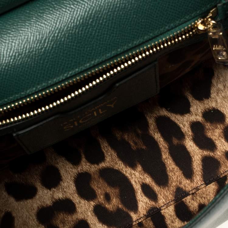 Pre Owned Dolce & Gabbana Green Leather Medium Miss Sicily Top Handle Bag