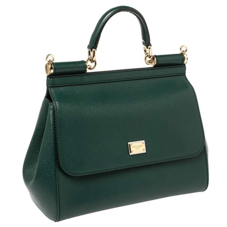 Pre Owned Dolce & Gabbana Green Leather Medium Miss Sicily Top Handle Bag